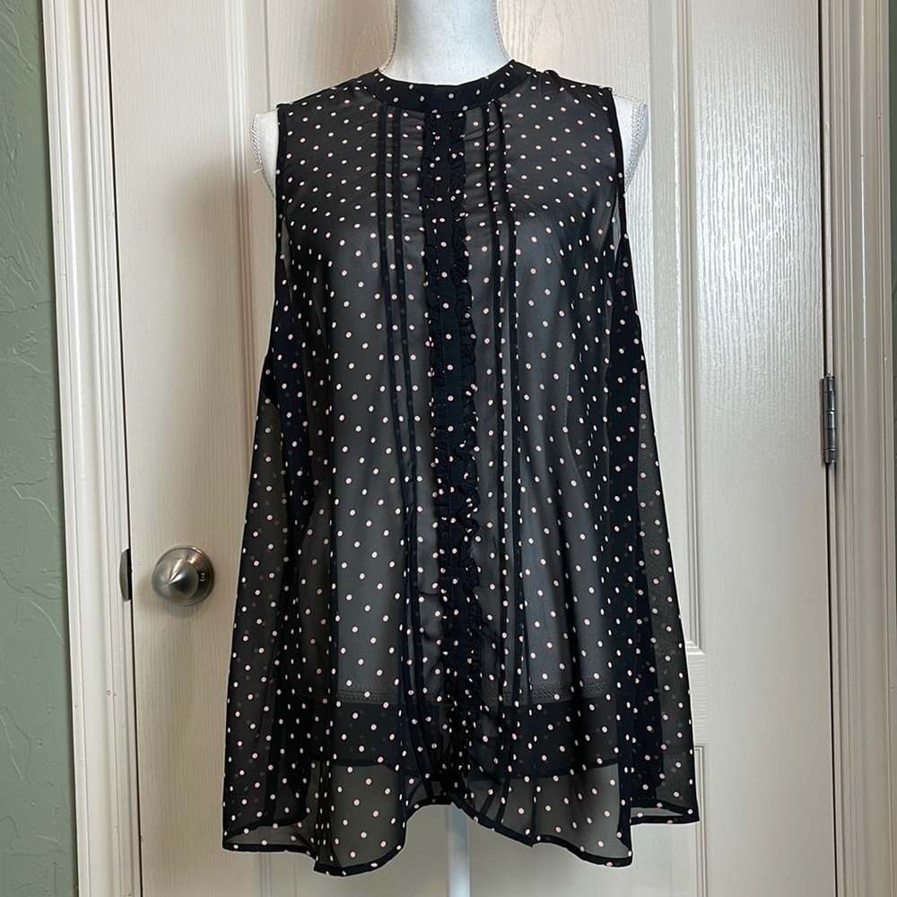 EUC Torrid Sheer Black and Pink Polka Dot Sleevelss Blouse sz 2X